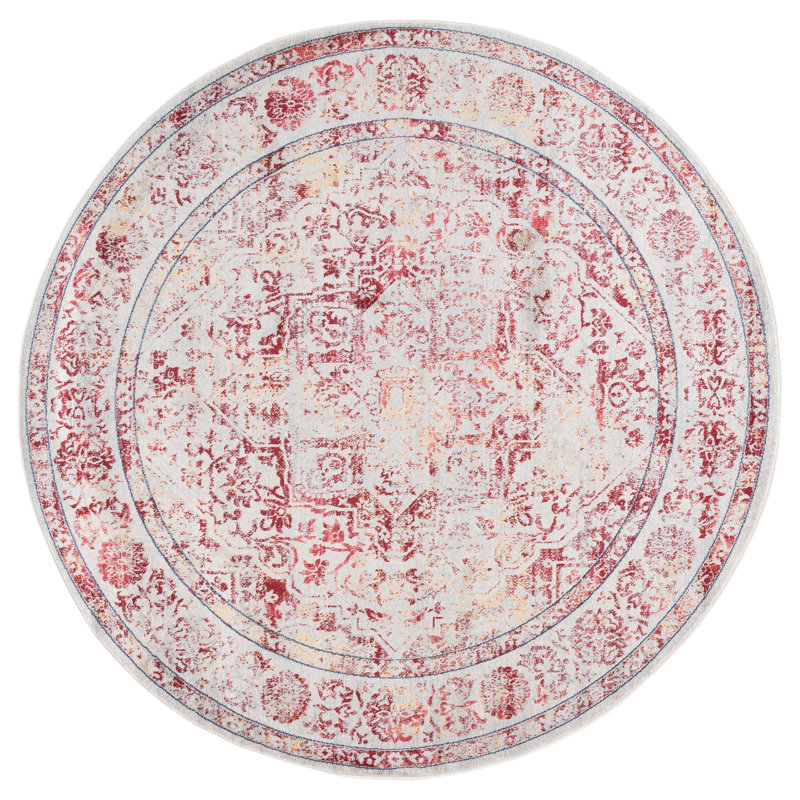 Tapis oriental gris clair / ivoire, Red, Rond 6 pi 7 po
