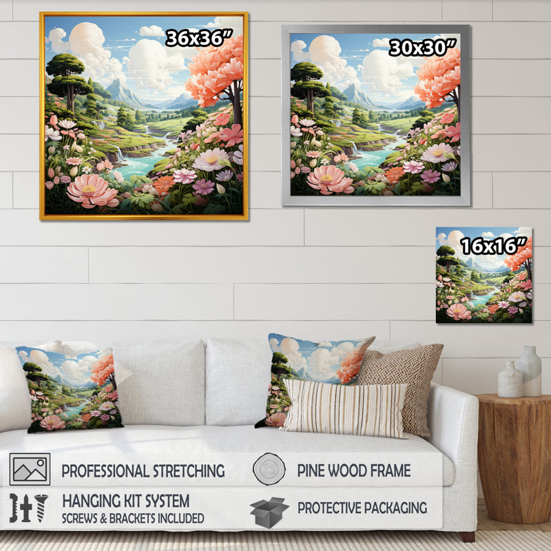 Kawaii Sweet Blossoms Wonderland II, Cadre flottant doré, H 30 po x l 30 po x P 1 po