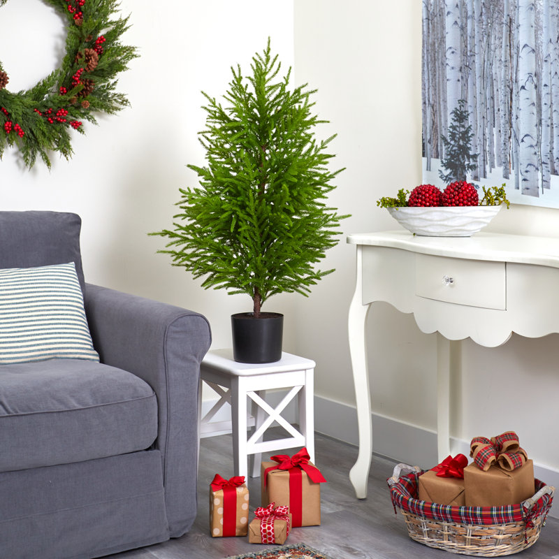 Cedar Pine Look Artificial Tree in Decorative Planter, 40" H x 20" W x 15" D