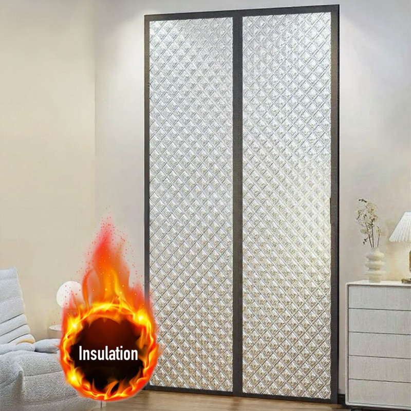 Heavy Duty Magnetic Insulated Door Curtain White Thermal Draft Stopper For Doors, Blocks Cold & Noise, (Silver, W44*H83In 1 Panel)