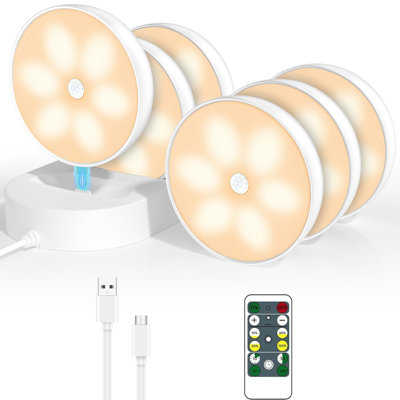 Luminaire DEL pour garde-robe avec station de charge, lot de 6 luminaires rechargeables sous l'armoire, blanc chaud