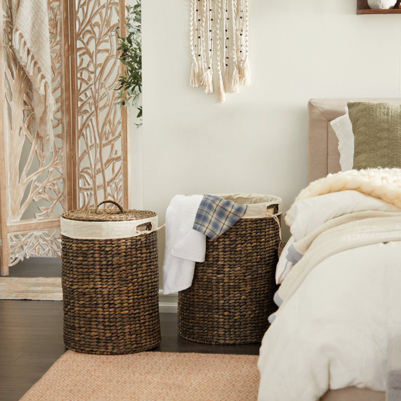 Round Seagrass Storage Baskets with Lids, Set of 2