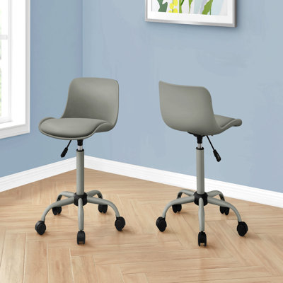 Fauteuil de bureau juvénile en métal gris à aspect cuir gris, hauteur réglable, pivotant, ergonomique, bureau d'ordinateur, contemporain moderne