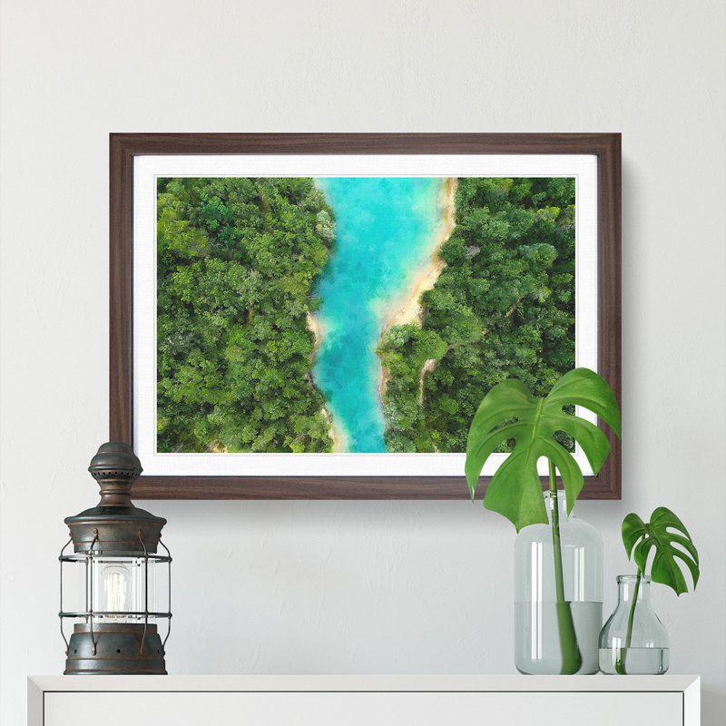 Saint Cassien Lake in France 1 Piece Single Picture Frame Painting on MDF, 62cm H x 87cm W x 2cm D, Walnut Framed