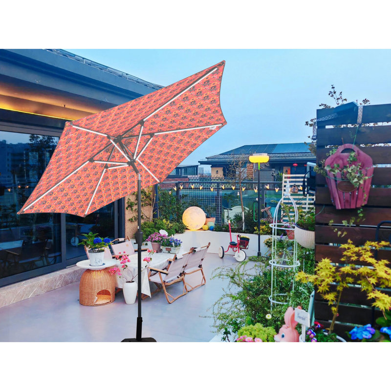 Parasol de patio en acier durable avec lumières à DEL solaires, orange 9 pi