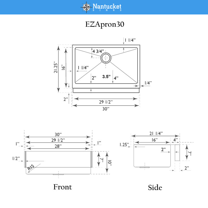 30'' L Stainless Steel Single Basin Kitchen Sink