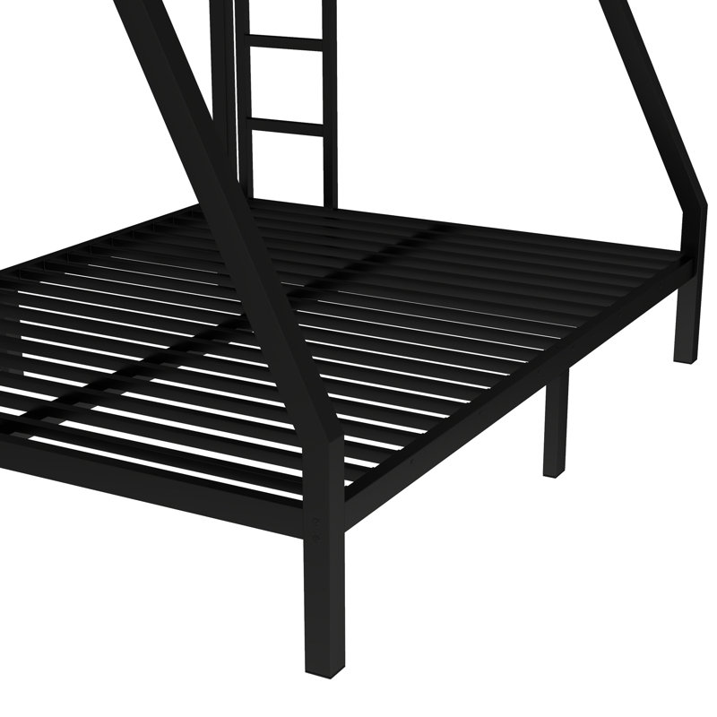 Lit superposé simple au-dessus d'un lit double en métal noir, adolescents et adultes, espace, revêtement, réduction du bruit, rangement sous le lit, 38 lattes, garde-corps, assemblage avec pièces numérotées