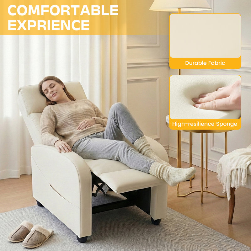 26.77'' Wide Recliner Chair, Ergonomic Adjustable Single Sofa, Thickened Padded Seat, Back and Foot Recline, Modern Home Theater Seating