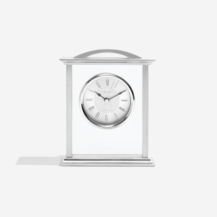 Traditional Analogue Metal Quartz Movement / Crystal Tabletop Clock in Silver
