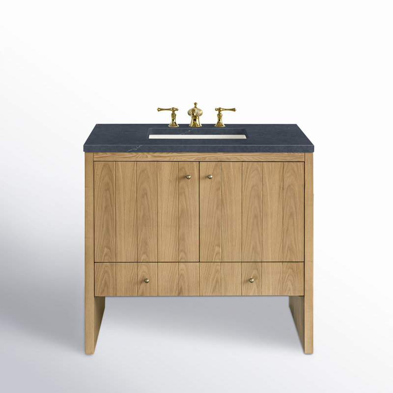 Hudson 36'' W Single Vanity, Charcoal Soapstone, Light Natural Oak, 8" Widespread