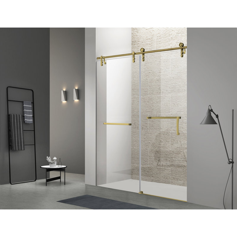 Porte de douche coulissante simple l 60 po x H 76 po | Verre trempé | Entièrement sans cadre, Doré