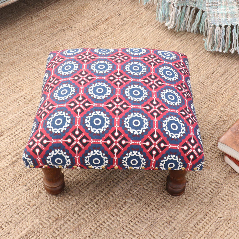 Repose-pieds standard carré 16,25 po Iancarlo, Coton rouge / bleu foncé