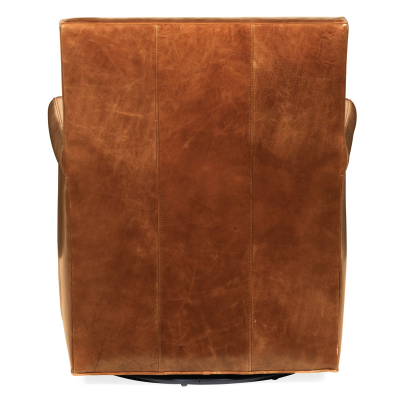 Blaise Swivel Club Chair, Orange Genuine Leather
