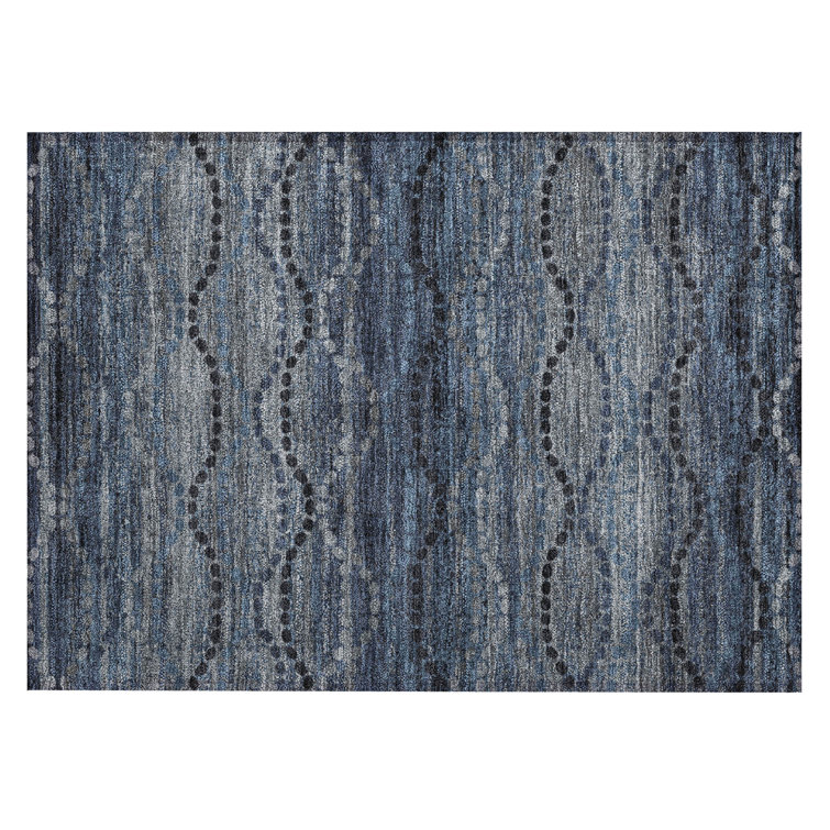 Machine Washable Indoor/Outdoor Xhevrie Navy Rug
