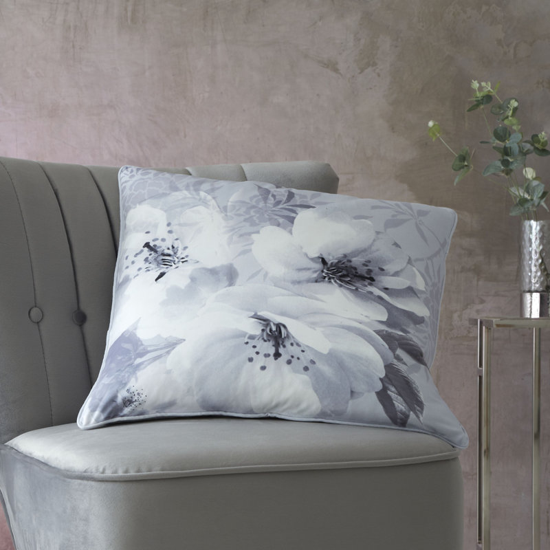 Dramatic Floral Cushion with Filling, Silver