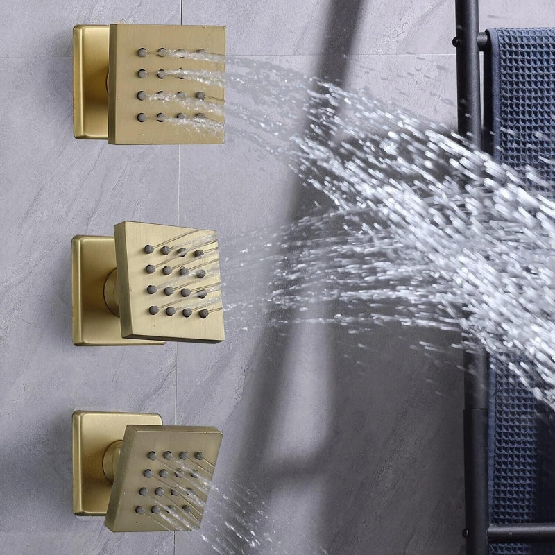 49 po et 35 cm avec système de robinet de douche thermostatique or brossé à 6 jets pour le corps