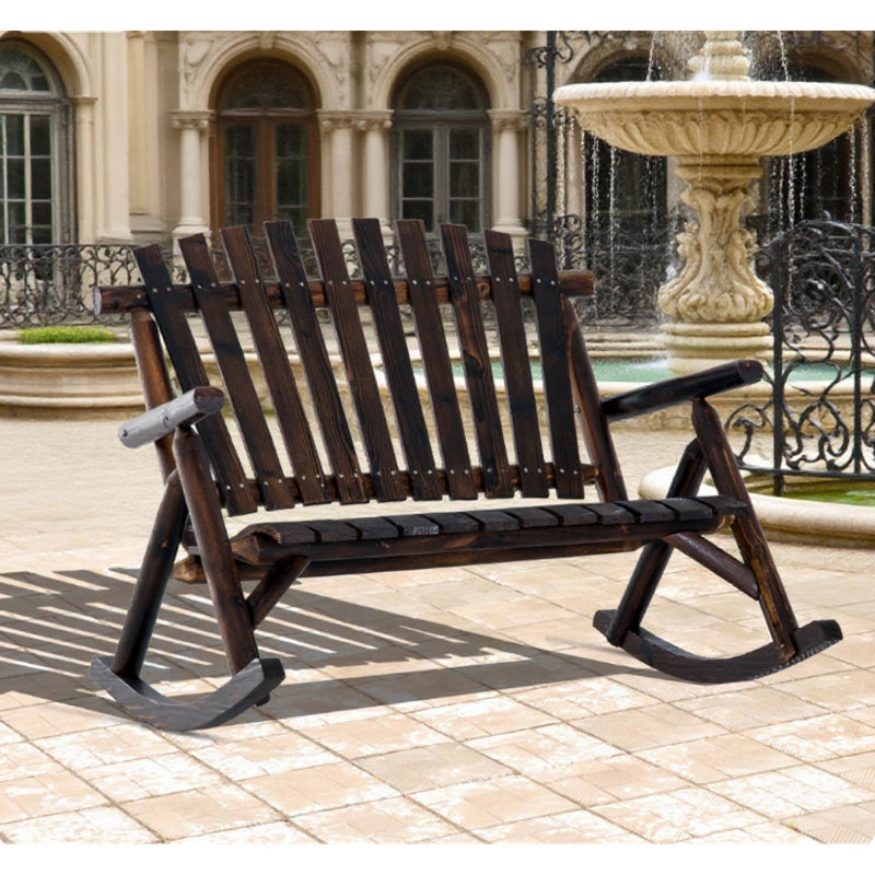 Chaises berçantes spacieuses en bois rustique, style Adirondack double pour porche