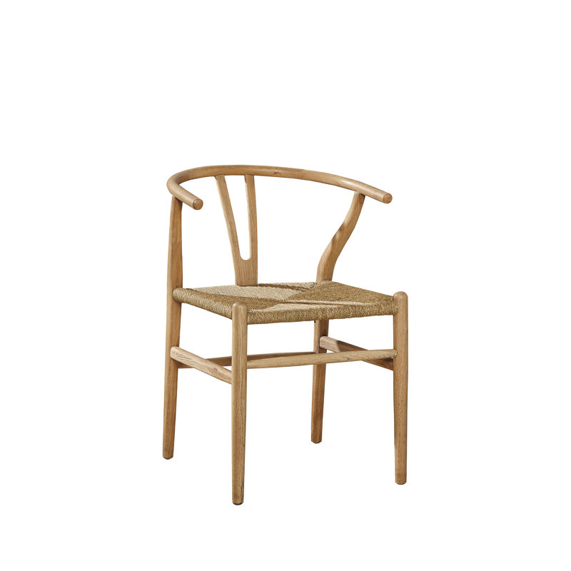 Light Oak Wishbone Upholstered Side Chair