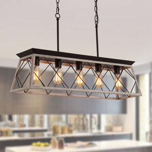 Alray 5 - Light Kitchen Island Rectangle Chandelier with Wrought Iron Accents(incomplete missing light )