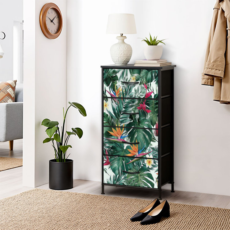 4 Drawer Dresser for Bedroom, Narrow Chest of Drawers, Wooden Top and Study Iron Frame 18"x37.5"-(WxH)