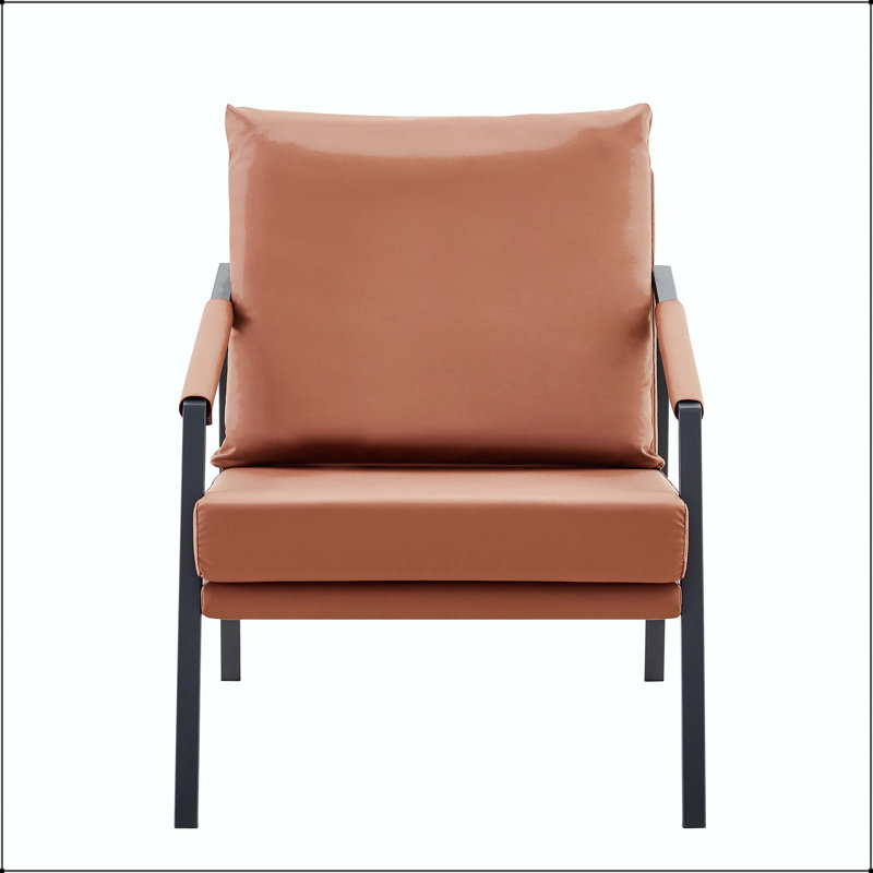 Chaise d'appoint moderne en similicuir avec structure en métal noir robuste, Brun