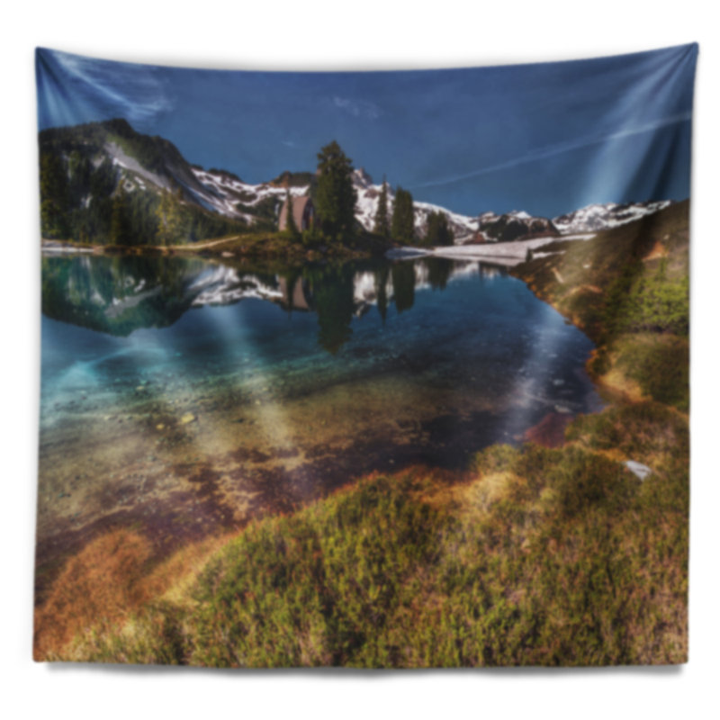 Tapisserie paysage bordant un lac de montagne, H 50 po x l 60 po