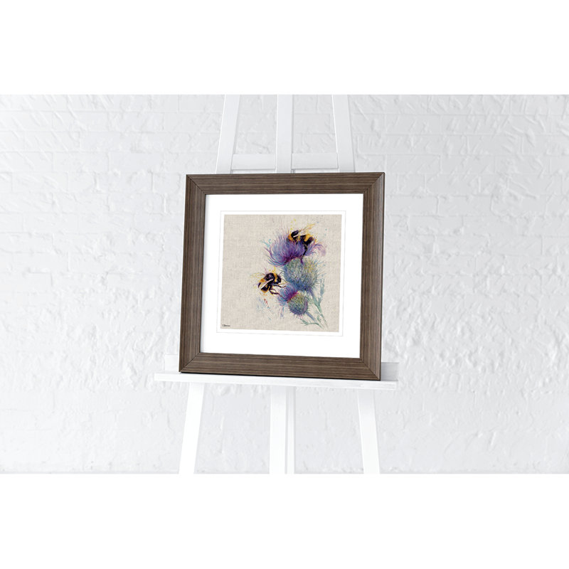 Bees on Thistle 1 Piece Wall Art, 50cm H x 50cm W x 0.02cm D, Brown Framed Paper