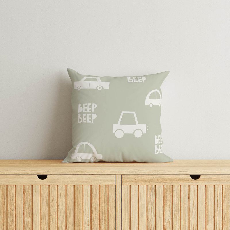 Coussin Beep, H 18 po x l 18 po, Vert pâle / ivoire