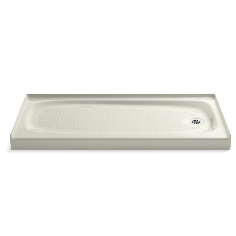 Salient 60" x 30" Single Threshold Right-Hand Drain Shower Base, Biscuit, Right Hand