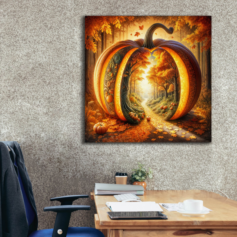  «Fall Landscape Pumpkin 1» par Rey Klimt, art mural sur toile, 37 po x 37 po, H 37 po x l 37 po