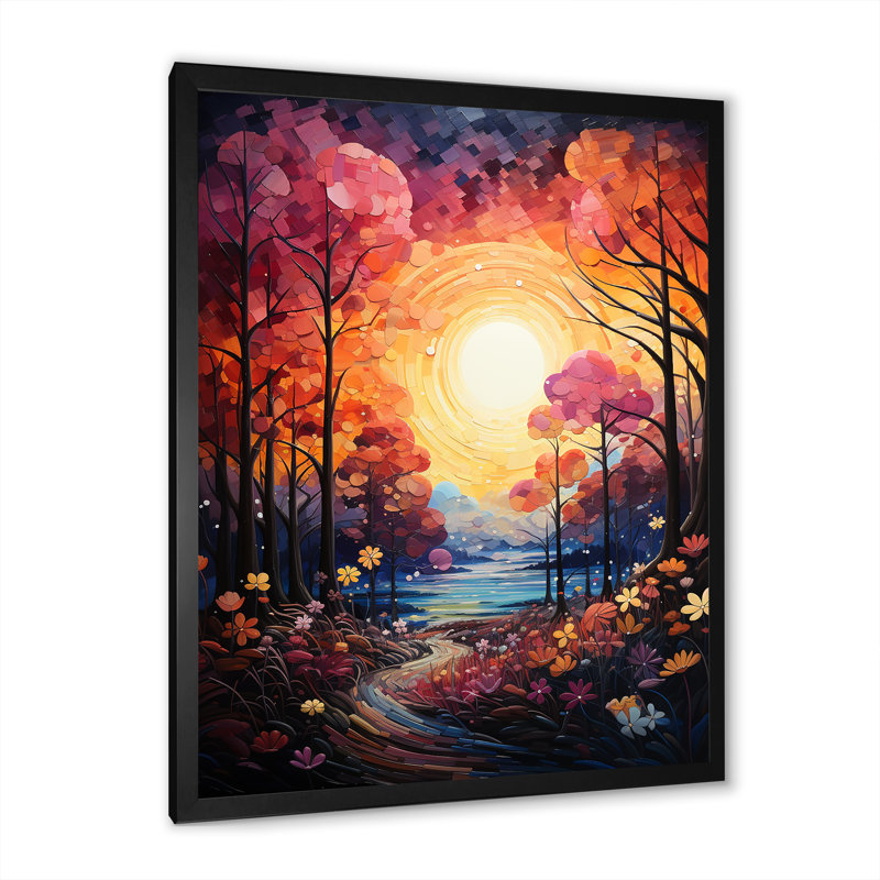Loux abstrait arbre arc de couleurs III sur toile, Cadre photo noir, H 44 po x l 34 po x P 1,5 po