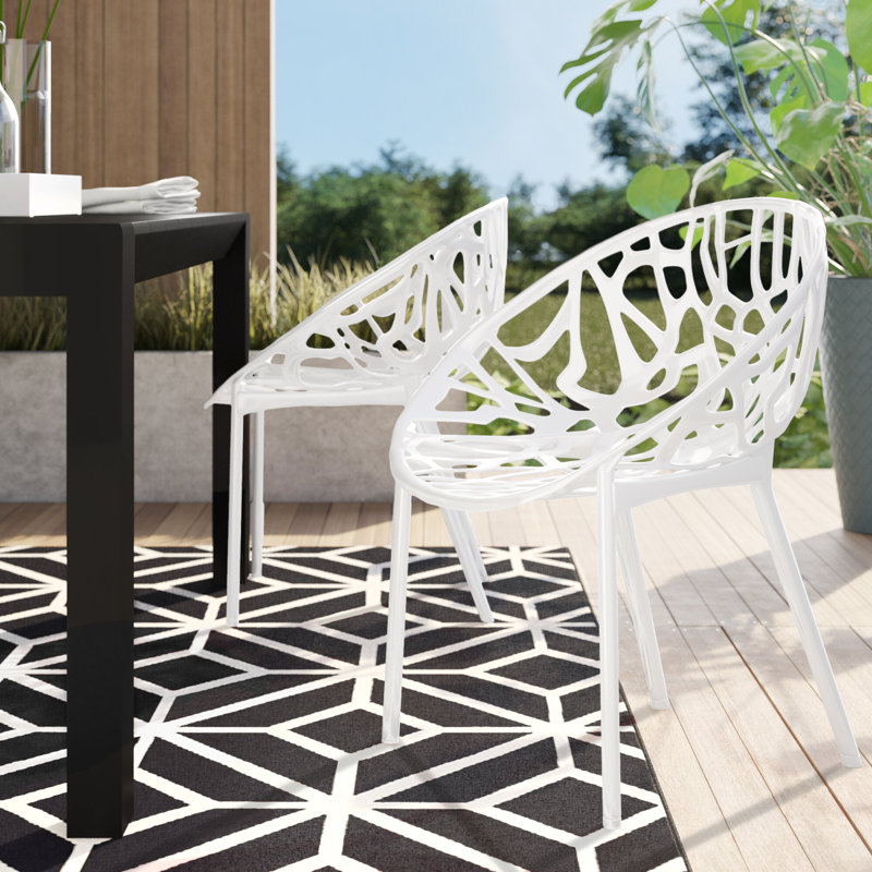 Metrocles Stacking Patio Dining Side Chair, Glossy White
