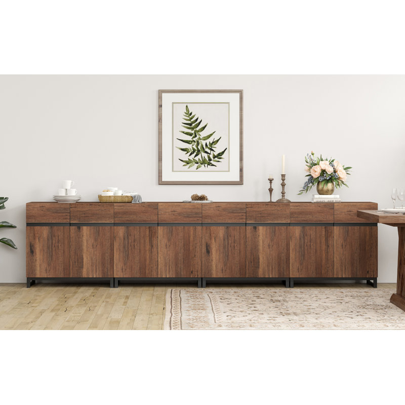 Buffet multifonctionnel 4-en-1 avec tablette réglable et base en métal Aadam, Brun