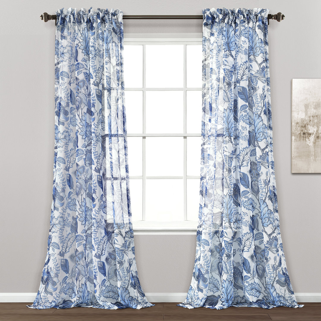 Cynthia Jacobean Polyester Sheer Curtain Pair (Set of 2) Lush Decor