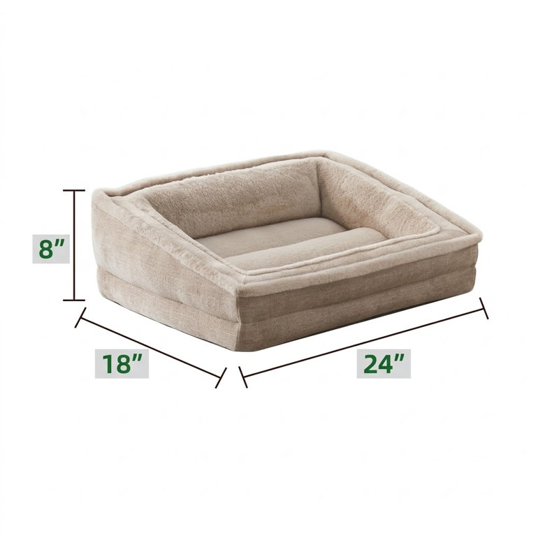 Coussin pour chat pour animaux de compagnie, lit d'intérieur pour chat lavable, canapé de soutien moelleux pour chien et chaton, base antidérapante, 24 po, beige