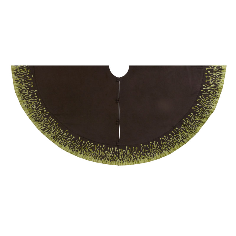 Handmade Chocolate and Green Linen Cotton Blend Tree Skirt