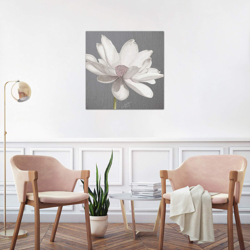Vintage Lotus On Grey I - Wrapped Canvas Painting, 66.04 cm H x 66.04 cm W x 1.91 cm D