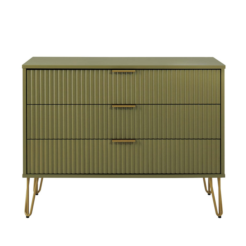 Commode cannelée 35 po Dumbo - vert olive (3 tiroirs), Vert olive