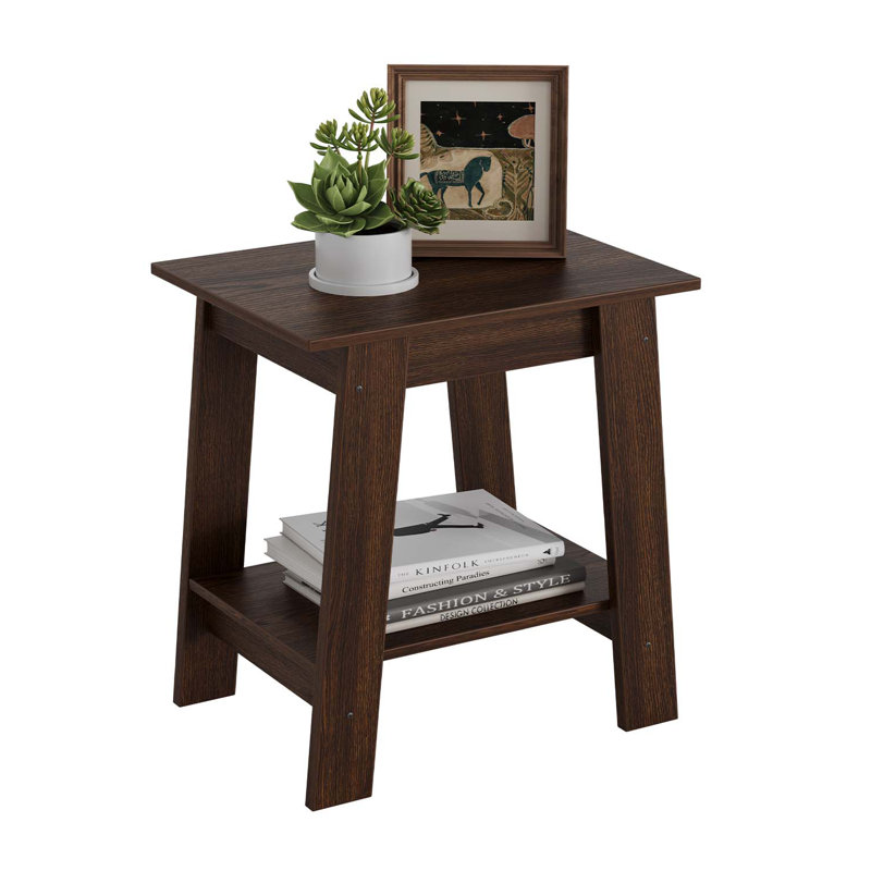 Farmhouse End Table with Storage Shelf, Narrow Side Table for Living Room, Tan