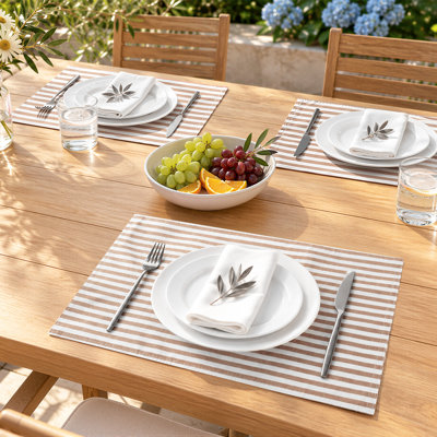 Ensemble de table rectangulaire à rayures 100 % coton teint en fil