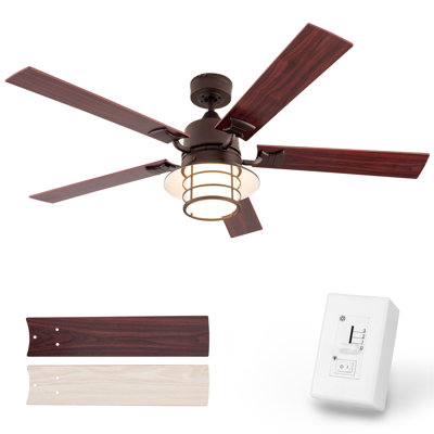 Ventilateurs de plafond de 52 pouces avec lumières, chaîne de traction et télécommande, pales réversibles en noyer / chêne, pour la chambre à coucher et le salon