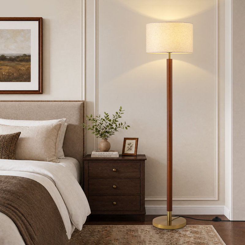Lampe sur pied en bois massif électroplaquée