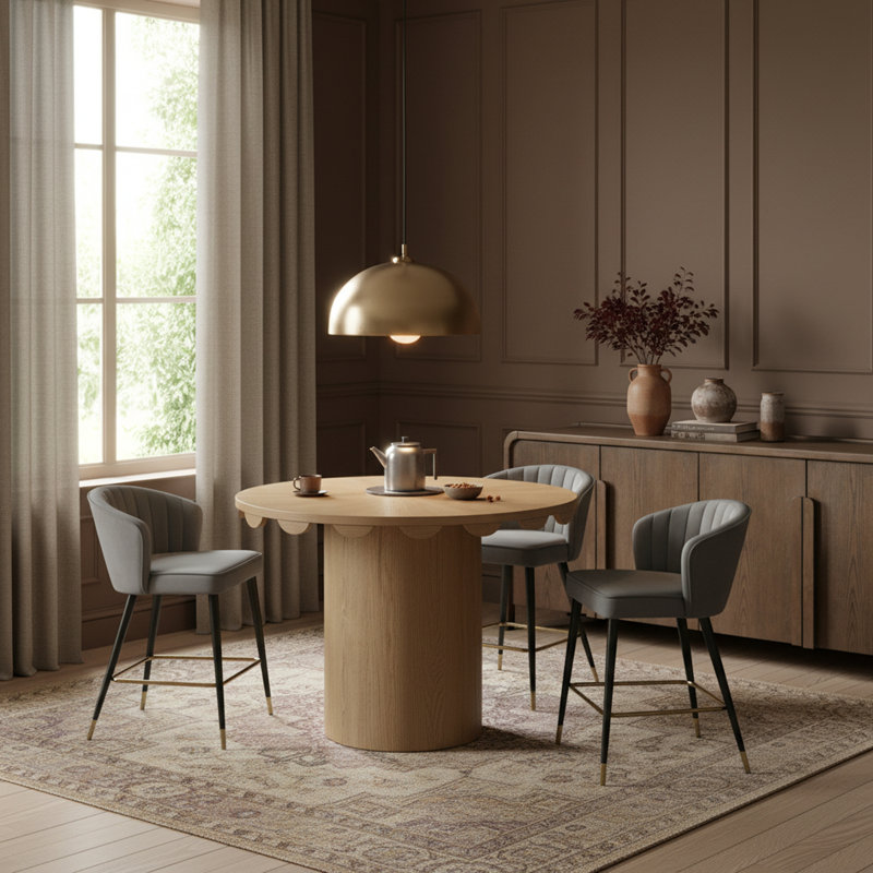 Table à hauteur de comptoir en bois massif et canne 36 po Dahlia, H 36,25 po x L 36,25 po x P 36,25 po, Naturel