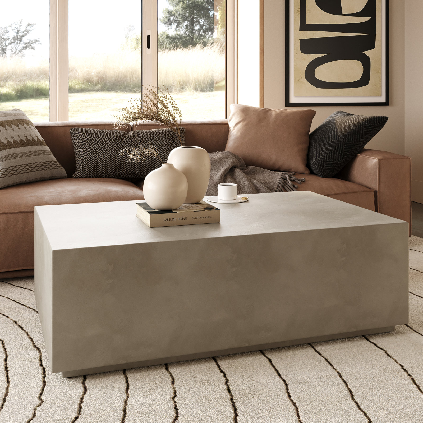 Polly 51" Concrete Coffee Table, Gray