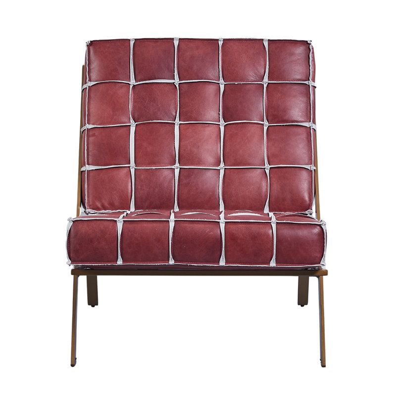 25.4'' Wide Clayton Top-grain Leather Leisure Chair, Wine Red