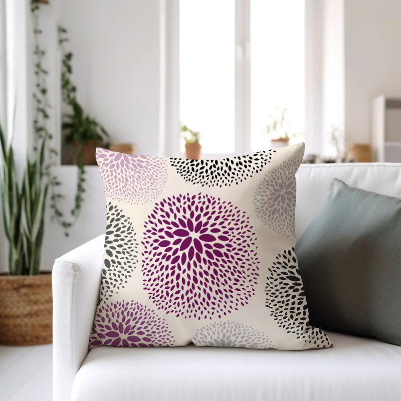 Coussin décoratif intérieur / extérieur en polyester filé à la main Bavière, Mauve / crème / noir / gris