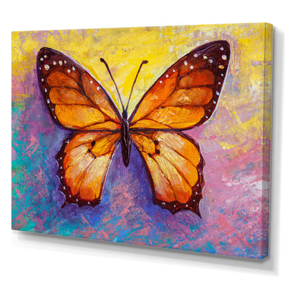 Orange, peinture abstraite papillon - reproduction d'art sur toile traditionnelle