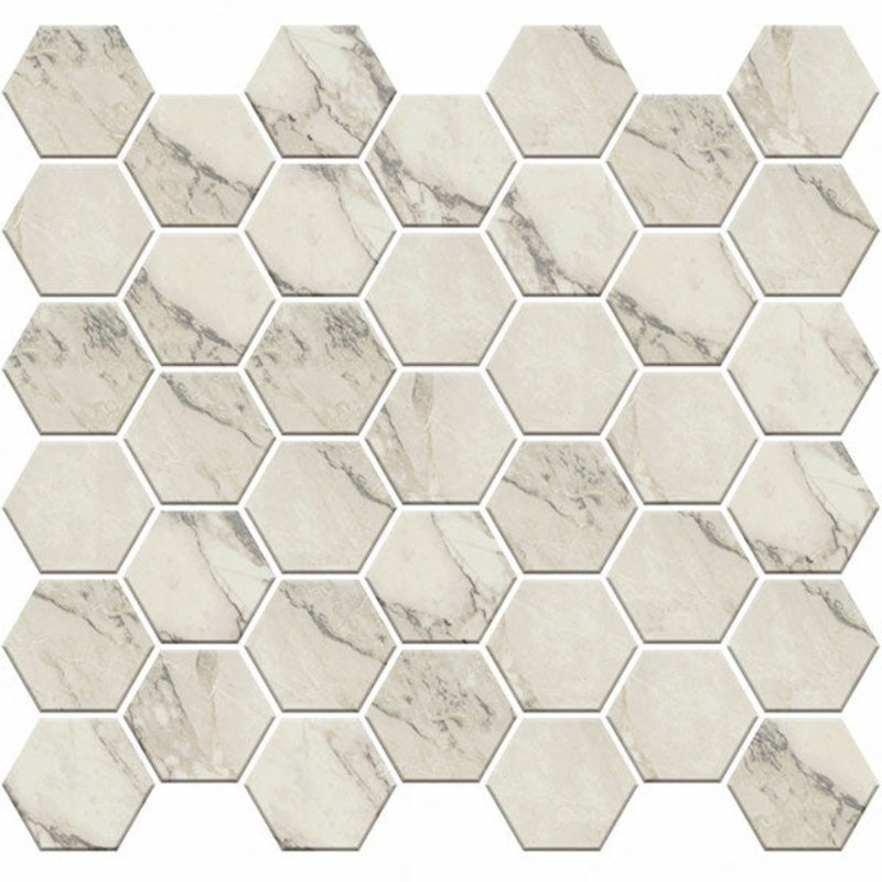 Carreau de mur et de sol en porcelaine nid d'abeille 2 po x 2 po, Blanc / ivoire / gris