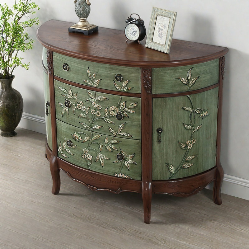 Cabinets décoratifs en demi-cercle peints rétro, H 35,03 po x l 39,37 po x P 14,96 po