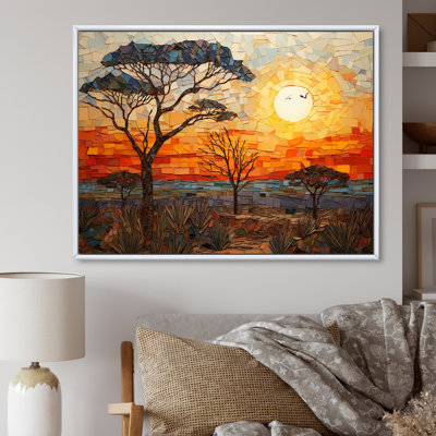 Savannah, coucher de soleil en safari africain dans les teintes 1 - décoration murale mosaïque bohème